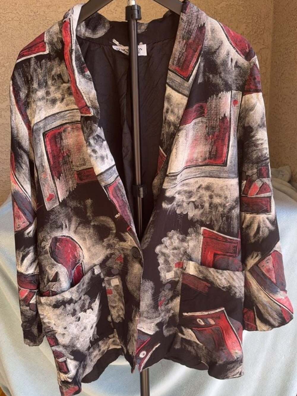 90s  Boho Jacket Kensington Square Abstract Print Blazer Size Large